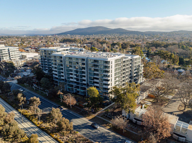 Aerial shot of the De Burgh apartments